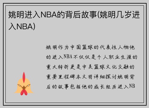 姚明进入NBA的背后故事(姚明几岁进入NBA)